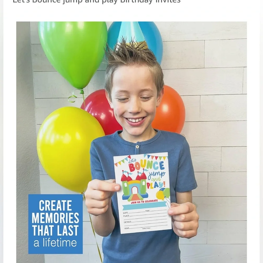 NEW Hadley Designs 15 Birthday Party Invitations Let's House Bounce jump & play